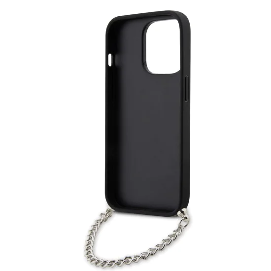 Калъф за iPhone 14 Pro - Karl Lagerfeld Saffiano Monogram Chain (KLHCP14LSACKLHPG) - сребрист
