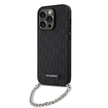 Калъф за iPhone 14 Pro - Karl Lagerfeld Saffiano Monogram Chain (KLHCP14LSACKLHPK) - черен