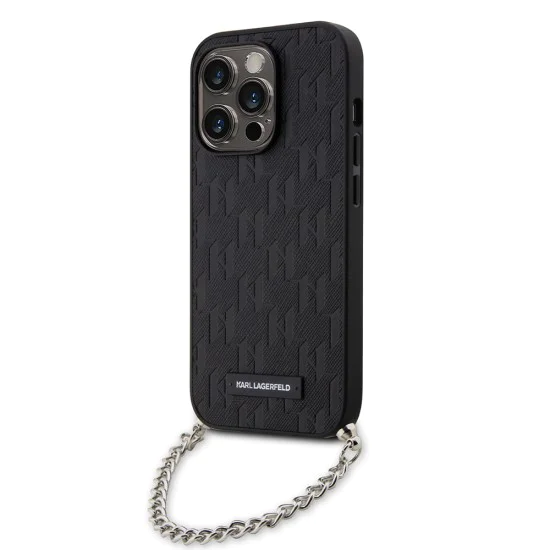 Калъф за iPhone 14 Pro - Karl Lagerfeld Saffiano Monogram Chain (KLHCP14LSACKLHPK) - черен