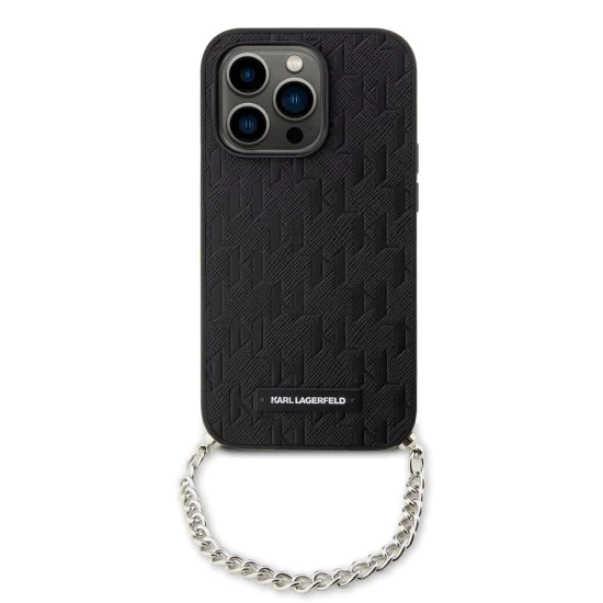 Калъф за iPhone 14 Pro - Karl Lagerfeld Saffiano Monogram Chain (KLHCP14LSACKLHPK) - черен