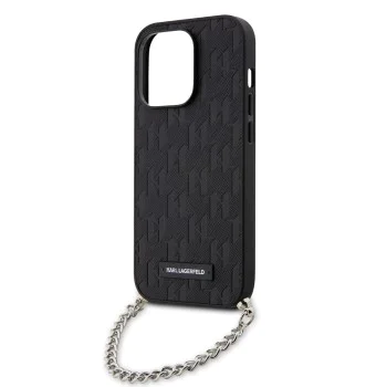 Калъф за iPhone 14 Pro - Karl Lagerfeld Saffiano Monogram Chain (KLHCP14LSACKLHPK) - черен