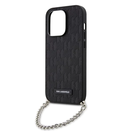 Калъф за iPhone 14 Pro - Karl Lagerfeld Saffiano Monogram Chain (KLHCP14LSACKLHPK) - черен