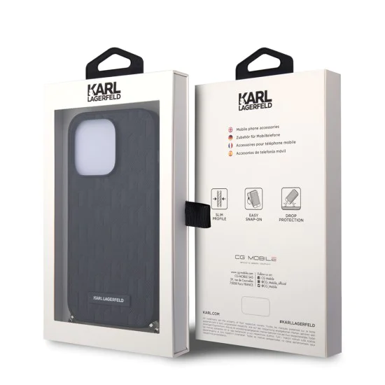 Калъф за iPhone 14 Pro - Karl Lagerfeld Saffiano Monogram Chain (KLHCP14LSACKLHPK) - черен