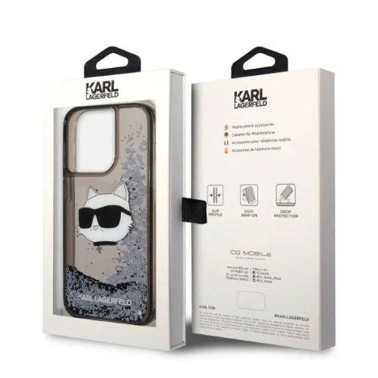 Калъф за iPhone 14 Pro - Karl Lagerfeld Hardcase Glitter (KLHCP14LLLLNCHCKCK) - Choupette Head