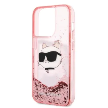 Калъф за iPhone 14 Pro - Karl Lagerfeld Hardcase Glitter (KLHCP14LLLLNCHCP) - Pink Choupette Head