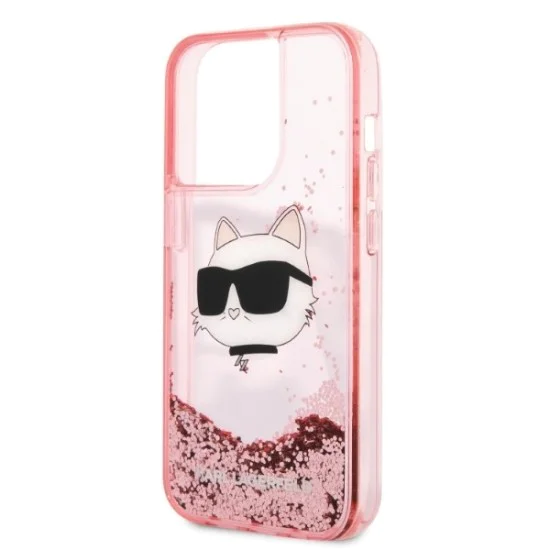Калъф за iPhone 14 Pro - Karl Lagerfeld Hardcase Glitter (KLHCP14LLLLNCHCP) - Pink Choupette Head
