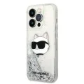 Калъф за iPhone 14 Pro - Karl Lagerfeld Hardcase Glitter (KLHCP14LLLLNCHCS) - Silver Choupette Head