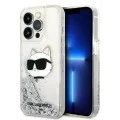 Калъф за iPhone 14 Pro - Karl Lagerfeld Hardcase Glitter (KLHCP14LLLLNCHCS) - Silver Choupette Head