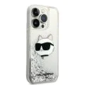 Калъф за iPhone 14 Pro - Karl Lagerfeld Hardcase Glitter (KLHCP14LLLLNCHCS) - Silver Choupette Head
