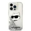 Калъф за iPhone 14 Pro - Karl Lagerfeld Hardcase Glitter (KLHCP14LLLLNCHCS) - Silver Choupette Head