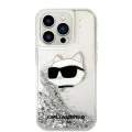 Калъф за iPhone 14 Pro - Karl Lagerfeld Hardcase Glitter (KLHCP14LLLLNCHCS) - Silver Choupette Head