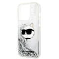 Калъф за iPhone 14 Pro - Karl Lagerfeld Hardcase Glitter (KLHCP14LLLLNCHCS) - Silver Choupette Head