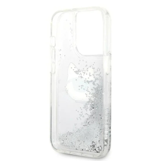 Калъф за iPhone 14 Pro - Karl Lagerfeld Hardcase Glitter (KLHCP14LLLLNCHCS) - Silver Choupette Head