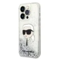 Калъф за iPhone 14 Pro - Karl Lagerfeld Hardcase Glitter (KLHCP14LLLLNKKHCH) - Silver Karl Head