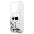Калъф за iPhone 14 Pro - Karl Lagerfeld Hardcase Glitter (KLHCP14LLLLNKKHCH) - Silver Karl Head
