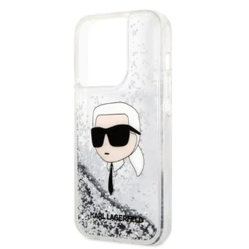 Калъф за iPhone 14 Pro - Karl Lagerfeld Hardcase Glitter (KLHCP14LLLLNKKHCH) - Silver Karl Head