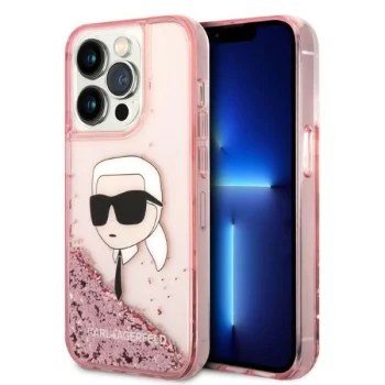 Калъф за iPhone 14 Pro - Karl Lagerfeld Hardcase Glitter (KLHCP14LLLLNNKHCHCP) - Pink Karl Head