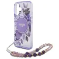Калъф за iPhone 16 Plus - Guess IML Flowers with Pearl Strap MagSafe (GUHMP16MHFHFWWBRCESU) - Лилав