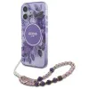 Калъф за iPhone 16 Plus - Guess IML Flowers with Pearl Strap MagSafe (GUHMP16MHFHFWWBRCESU) - Лилав