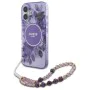 Калъф за iPhone 16 Plus - Guess IML Flowers with Pearl Strap MagSafe (GUHMP16MHFHFWWBRCESU) - Лилав