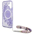Калъф за iPhone 16 Plus - Guess IML Flowers with Pearl Strap MagSafe (GUHMP16MHFHFWWBRCESU) - Лилав