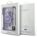 Калъф за iPhone 16 Plus - Guess IML Flowers with Pearl Strap MagSafe (GUHMP16MHFHFWWBRCESU) - Лилав