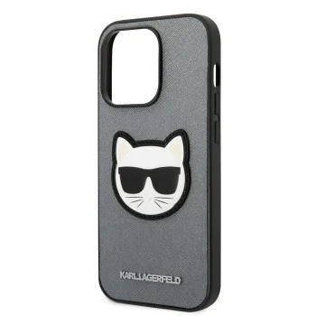 Калъф за iPhone 14 Pro - Karl Lagerfeld Saffiano (KLHCP14LSAPCHG) - Silver Choupette Head