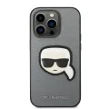 Калъф за iPhone 14 Pro - Karl Lagerfeld Saffiano (KLHCP14LSAPKKHG) - Silver Karl`s Head