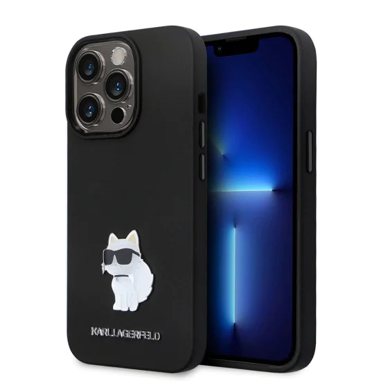 Калъф за iPhone 14 Pro - Karl Lagerfeld Silicone (KLHCP14LSMHCHCNPK) - Choupette Metal Pin
