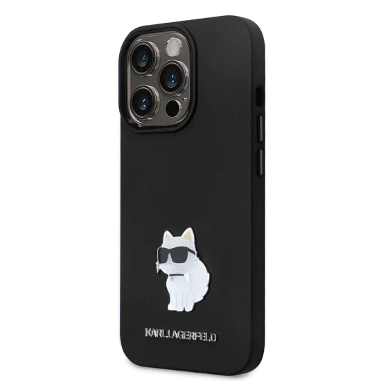 Калъф за iPhone 14 Pro - Karl Lagerfeld Silicone (KLHCP14LSMHCHCNPK) - Choupette Metal Pin