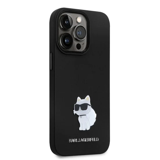 Калъф за iPhone 14 Pro - Karl Lagerfeld Silicone (KLHCP14LSMHCHCNPK) - Choupette Metal Pin