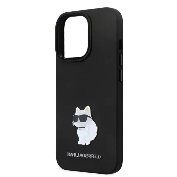 Калъф за iPhone 14 Pro - Karl Lagerfeld Silicone (KLHCP14LSMHCHCNPK) - Choupette Metal Pin