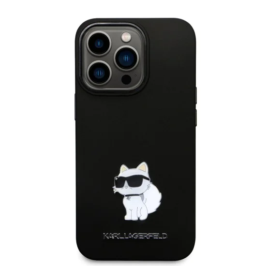 Калъф за iPhone 14 Pro - Karl Lagerfeld Silicone (KLHCP14LSMHCHCNPK) - Choupette Metal Pin