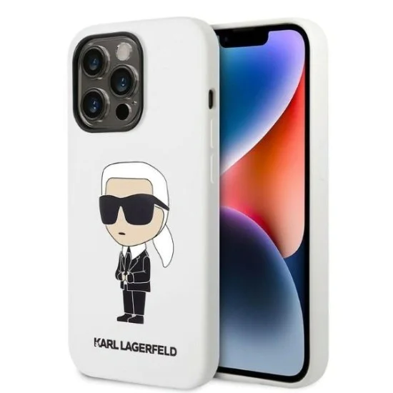 Калъф за iPhone 14 Pro - Karl Lagerfeld Silicone (KLHCP14LSNIKBCH) - Бял Иконик