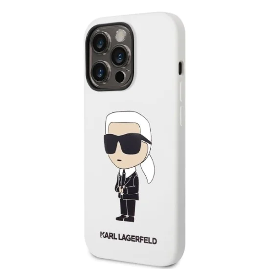 Калъф за iPhone 14 Pro - Karl Lagerfeld Silicone (KLHCP14LSNIKBCH) - Бял Иконик