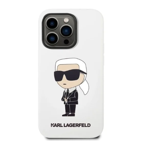 Калъф за iPhone 14 Pro - Karl Lagerfeld Silicone (KLHCP14LSNIKBCH) - Бял Иконик