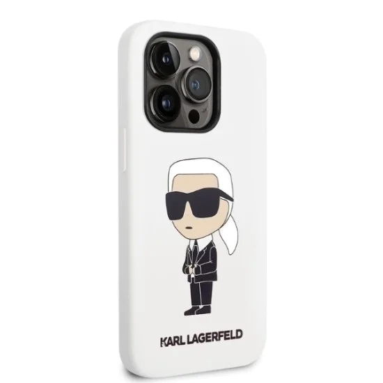 Калъф за iPhone 14 Pro - Karl Lagerfeld Silicone (KLHCP14LSNIKBCH) - Бял Иконик