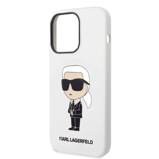 Калъф за iPhone 14 Pro - Karl Lagerfeld Silicone (KLHCP14LSNIKBCH) - Бял Иконик