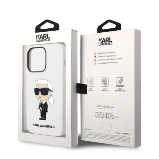 Калъф за iPhone 14 Pro - Karl Lagerfeld Silicone (KLHCP14LSNIKBCH) - Бял Иконик