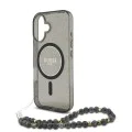 Калъф за iPhone 16 - Guess IML Glitter with Pearl Strap MagSafe (GUHMP16SHGCRELSK) - Черен