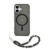 Калъф за iPhone 16 - Guess IML Glitter with Pearl Strap MagSafe (GUHMP16SHGCRELSK) - Черен