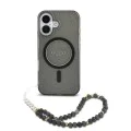 Калъф за iPhone 16 - Guess IML Glitter with Pearl Strap MagSafe (GUHMP16SHGCRELSK) - Черен
