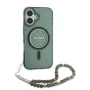 Калъф за iPhone 16 Plus - Guess IML Glitter with Pearl Strap MagSafe (GUHMP16MHGCGCRELSA) - Зелен
