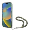 Калъф за iPhone 16 Plus - Guess IML Glitter with Pearl Strap MagSafe (GUHMP16MHGCGCRELSA) - Зелен
