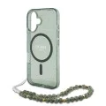 Калъф за iPhone 16 Plus - Guess IML Glitter with Pearl Strap MagSafe (GUHMP16MHGCGCRELSA) - Зелен
