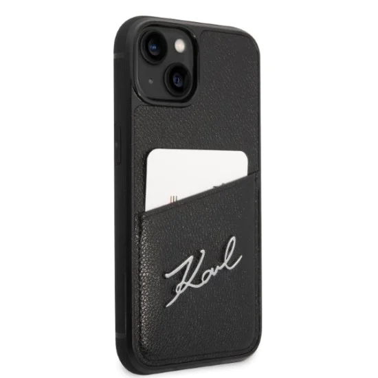 Калъф за IPhone 14 Plus - Karl Lagerfeld Hardcase Leather Cards Slots (KLHCP14MCSSK) - Signature Logo