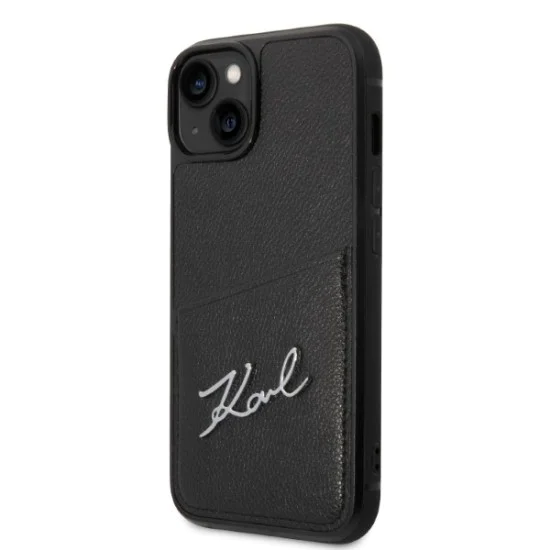 Калъф за IPhone 14 Plus - Karl Lagerfeld Hardcase Leather Cards Slots (KLHCP14MCSSK) - Signature Logo