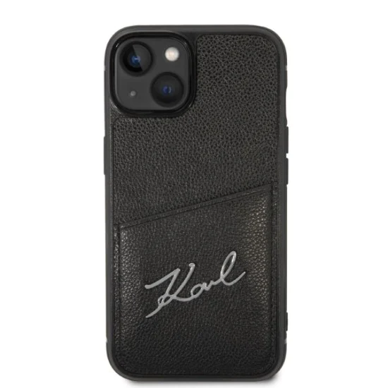 Калъф за IPhone 14 Plus - Karl Lagerfeld Hardcase Leather Cards Slots (KLHCP14MCSSK) - Signature Logo