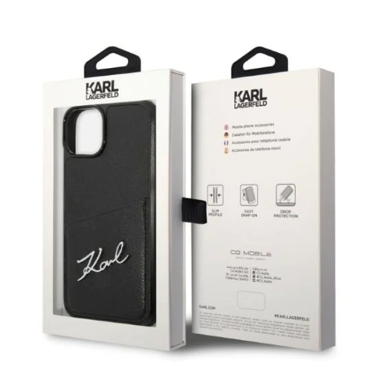 Калъф за IPhone 14 Plus - Karl Lagerfeld Hardcase Leather Cards Slots (KLHCP14MCSSK) - Signature Logo