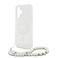 Калъф за iPhone 16 Plus - Guess IML Glitter with Pearl Strap MagSafe (GUHMP16MHGCGCRELST) - Clear